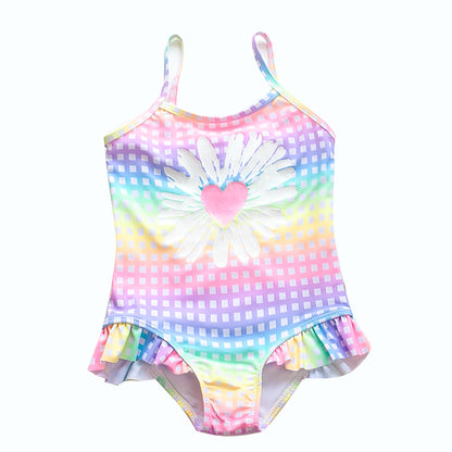 Girls Ruffle Bikini Swimsuit Gradient Leopard Floral Animal Kids Swimwear Children one piece bathers