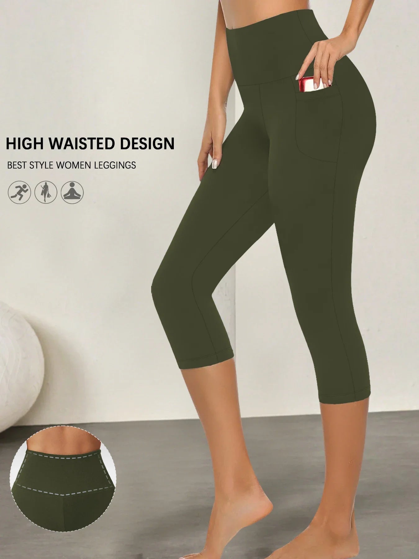 High Waisted capri pants For Women With Pockets Tummy Control No See Through Workout Running Yoga Athletic Push Up Gym Leggings