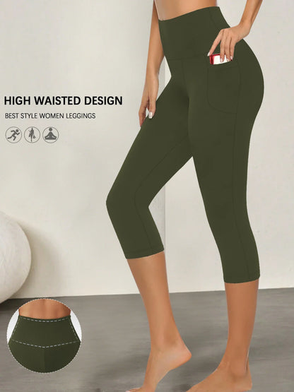 High Waisted capri pants For Women With Pockets Tummy Control No See Through Workout Running Yoga Athletic Push Up Gym Leggings