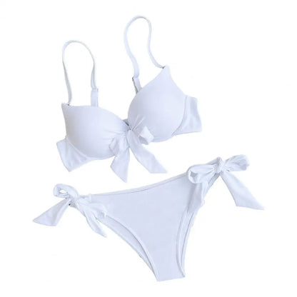 Summer Bikini Set Strappy Beachwear Women's Bikini Set Padded Sling High Waist Swim Solid Color Lace-up Summer Swimwear