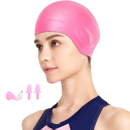 1pc Swimming Cap, Men's and Women's Swimming Cap, Waterproof Cap, 1 Nose Clip, 2 Rarplugs, 3D Rar Ergonomic Design