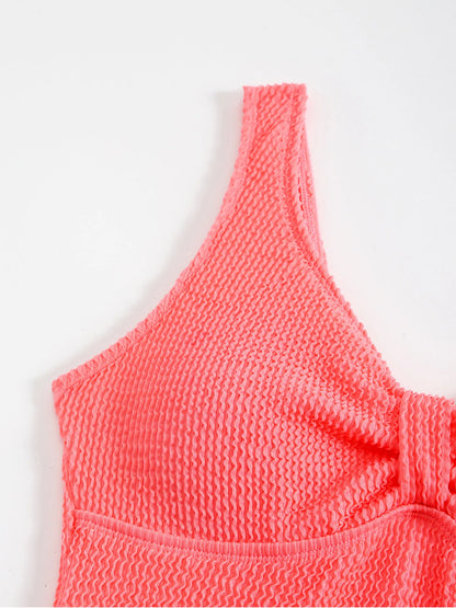 Womens One Piece Swimsuit Swim Leotard Sleeveless Low U Back Soft Cup Textured Monokini Bathing Suit for Beach Tropical Travel