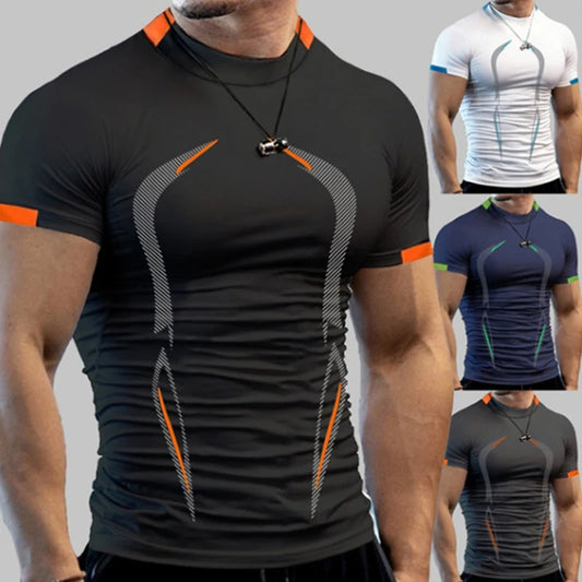 Summer Sport Bodybuilding Top Men Short Sleeve Gym t Shirt Quick Dry Compression Fitness Shirt Football Running t-Shirt Gymwear