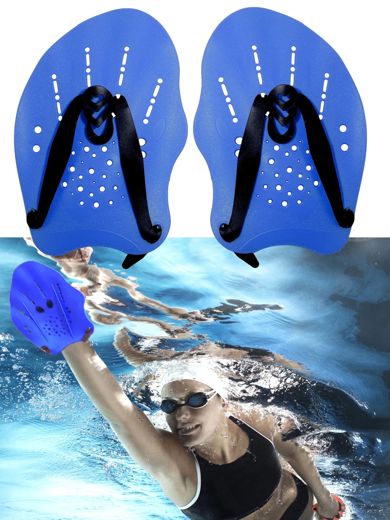 1 pair of swimming training paddles, swimming training paddles with adjustable silicone straps, snorkeling and diving gloves
