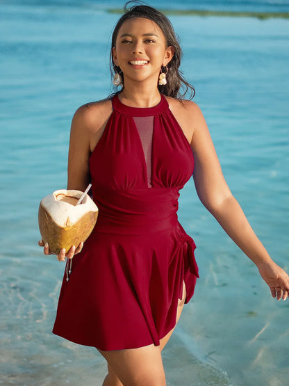 Plus Size Woman Swimsuits One Piece Tummy Control Bathing Suit Backless Swim Dress