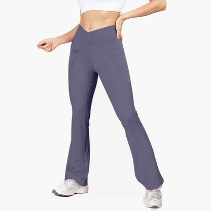 PofyBofy with Pockets Yoga Flared Pants Butt Lifting Gym High Waisted Crossover Waist Flare Leggings Bootcut Casual Yoga Pants