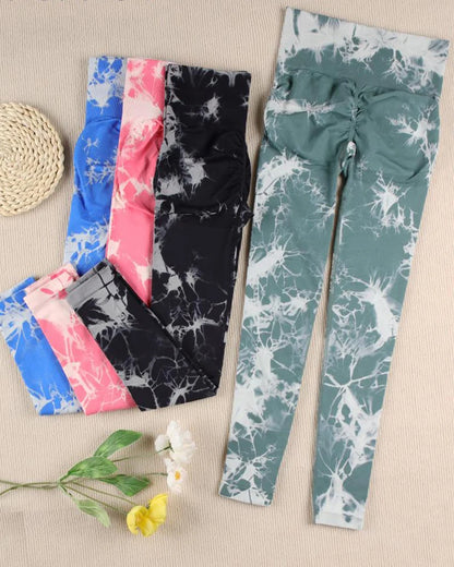 Aiithuug Womens High Waist Yoga Pants Tie Dye Ripped Tummy Control Workout Running Yoga Skinny Leggings Tummy Control Yoga Pants
