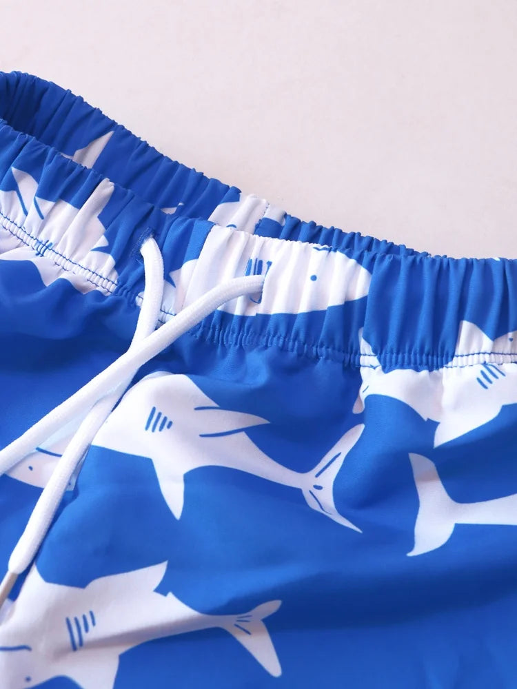 Boy Kids Swimsuit Blue Cartoon Shark Long Sleeve Children Swimwear Summer Split 2 Piece Beachwear Bathing Suit Swimming