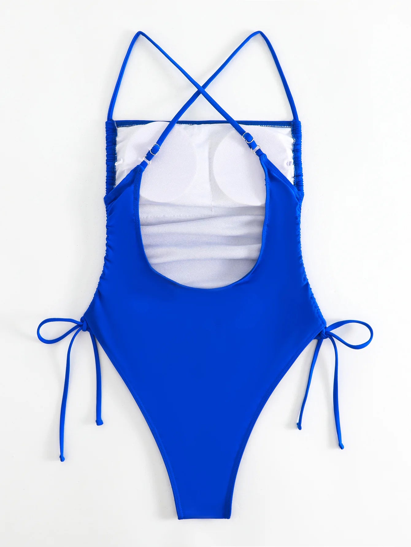 Blue Strapped Swimwear Women Push UP One Piece Swimsuit Backless Cross Monokini Summer Beach Bathing Suit