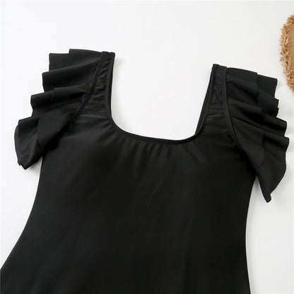 One Piece Ruffle Bodysuit Women Solid Deep V-Neck Swimwear Female Padded Swimsuit Bathing Swimming Summer Beachwear