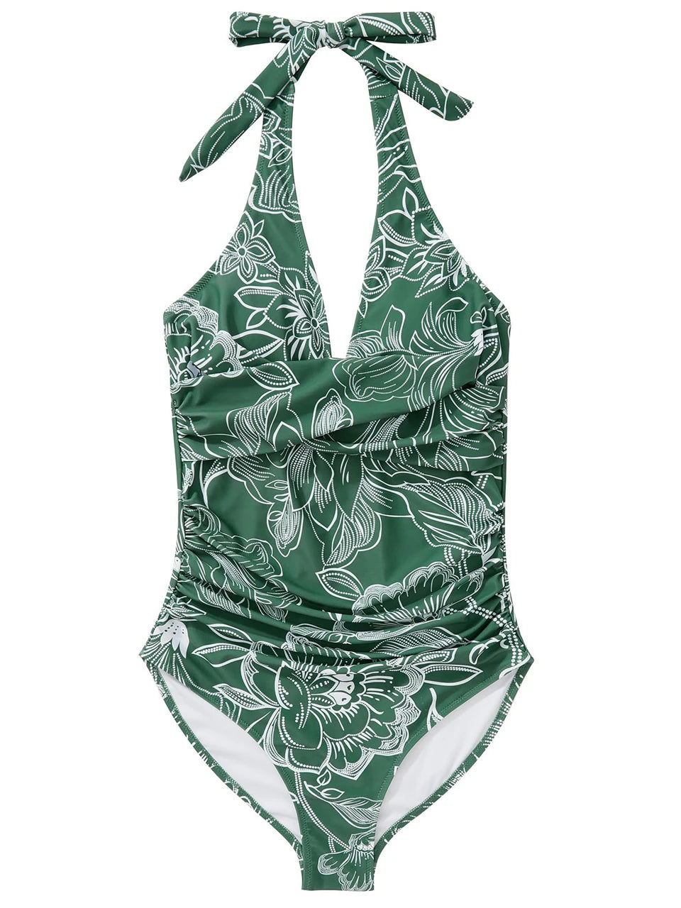 Halter Swimsuit Women One Piece Printed Cross Smocked Swimwear Female Bodysuit Bathing Swimming Suit Padded Beachwear