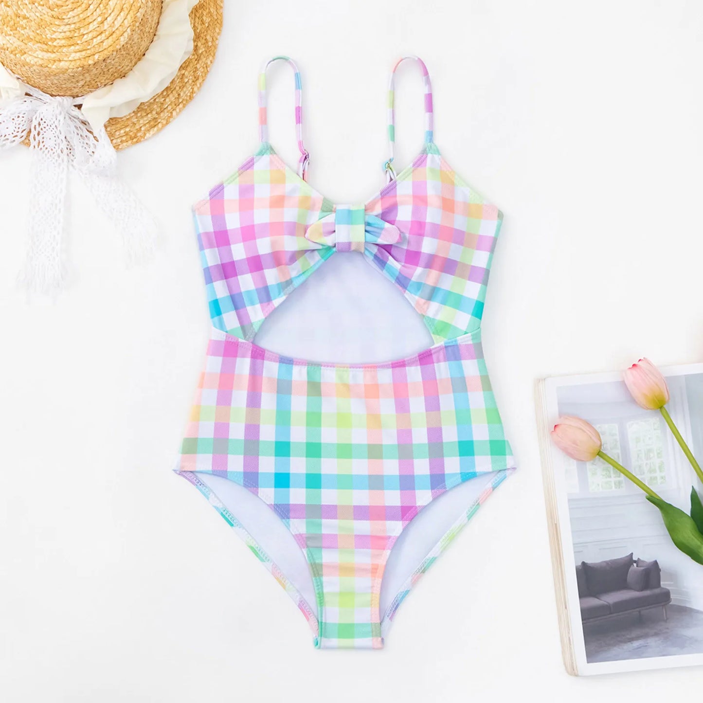 Daisy Swimsuit Summer Swimsuit Bikini Girls' Swimwear Children's Plaid Bikini Girls Bikini Shorts Set