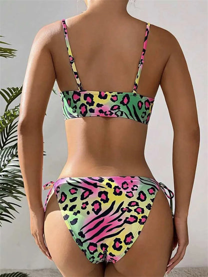 Women's Leopard Bikini Sets Front Knot Swimwear Low Waisted Side Tied Beachwear Bathing suit
