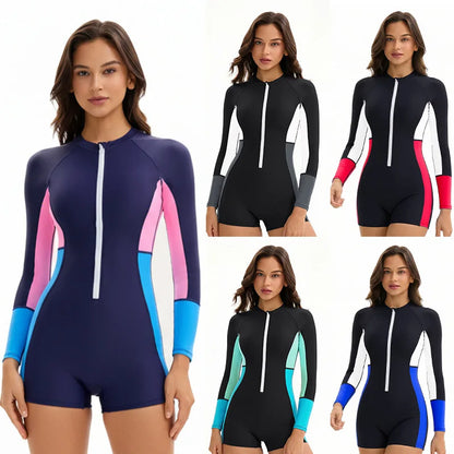 Modest Long Sleeve Swimsuits for Women Bathing Suit Rash Guard Surfing One Piece High Neck Swimwear Modest Beach Wear