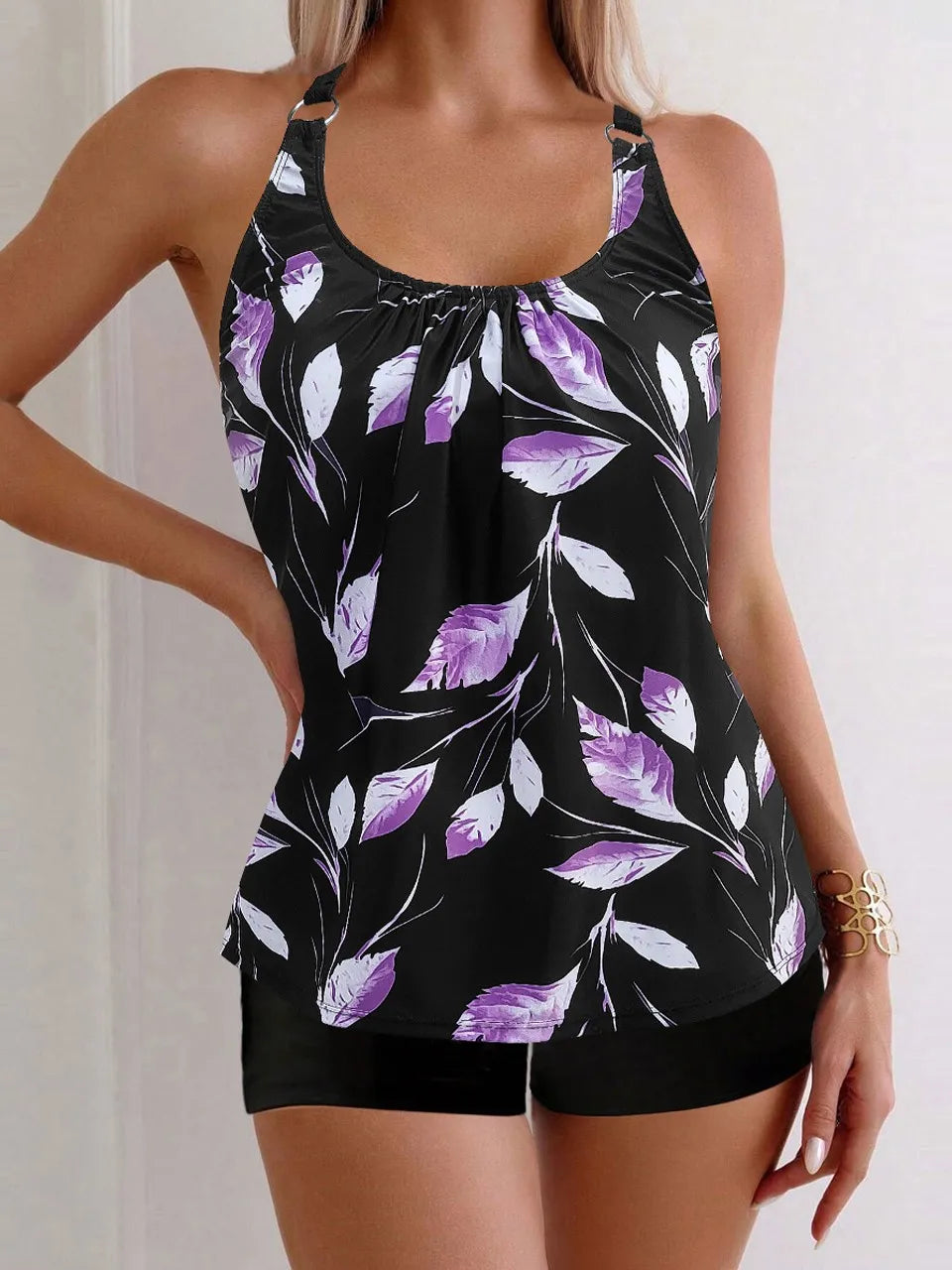 Strappy Tankini Floral Printed Swimsuit Women Two Pieces Shorts Swimwear Female Bathing Swimming Suit Beachwear Summer