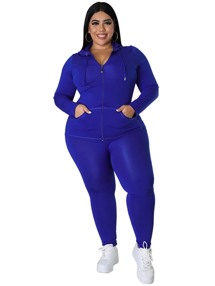 Wmstar Plus Size Two Piece Outfits Women Hoodies Sweatsuit Leggings Pants Sets Solid Stretch Matching