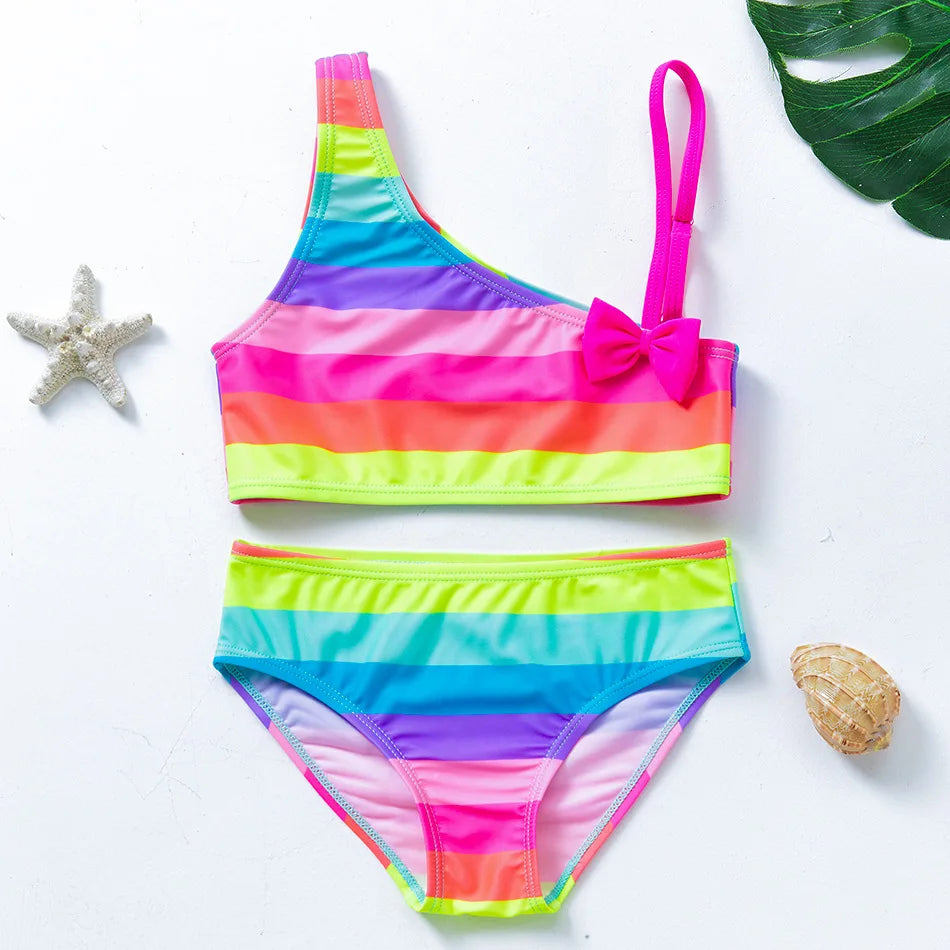 Summer Kids Girls Swimsuits Vacation Beach Tops Shorts Toddler Bikinis Sets Fashion Children Surfing Swim Suit