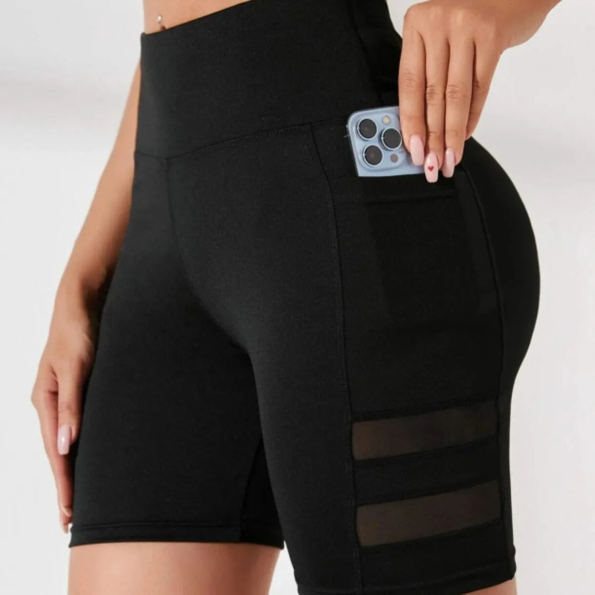 Yoga Pants, Pocket Shorts, Women's Casual Mesh Splicing Cycling Pants, High Waisted Fitness Pants, Sports Shorts