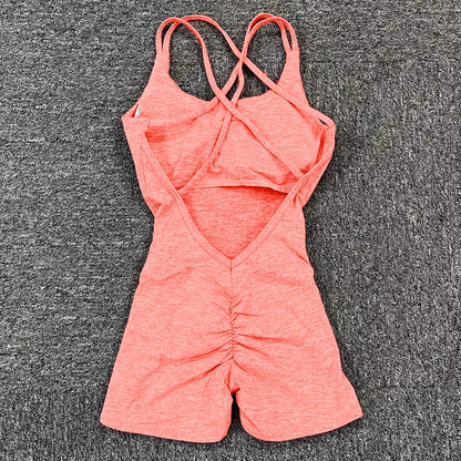 Pad Cross Back Women Lycra Fitness Gym One Piece Jumpsuit Leggings Workout Pant Female Shorts Active Wear Sport Outfit Suit