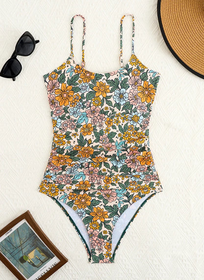 Floral One Piece Swimwear Women Swimsuit Floral Print Summer Bathing Suit High Waist Bodysuit Female Beachwear