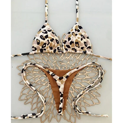 Swimwear Women Leopard Printed Bikini Set Striped Beachwear Summer Swimsuit Two-pieces Thong Bathing Suit Biquinis