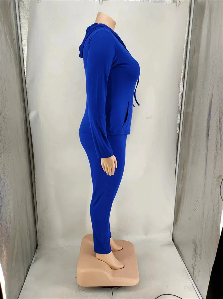 Wmstar Plus Size Two Piece Outfits Women Hoodies Sweatsuit Leggings Pants Sets Solid Stretch Matching