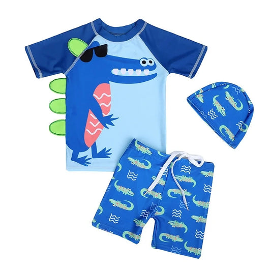 Kids Boys Swimsuit Fashion Cute Animal Tops+Shorts+Cap 3pcs Children Boys Swimwear New Swimming Infant Boys Bathing Set