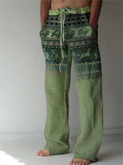 Vintage Loose Patchwork Print Men's Pants Summer Thin Casual Men's Pants Travel Vacation Casual Pants Men's Clothing Sweatpants