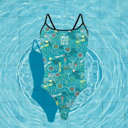 Love The Pain Women One-Piece Swimsuit Pool Bathers Squad Back Monokini Bathing Suits Beachwear Triathlon Functional Training Swimwear