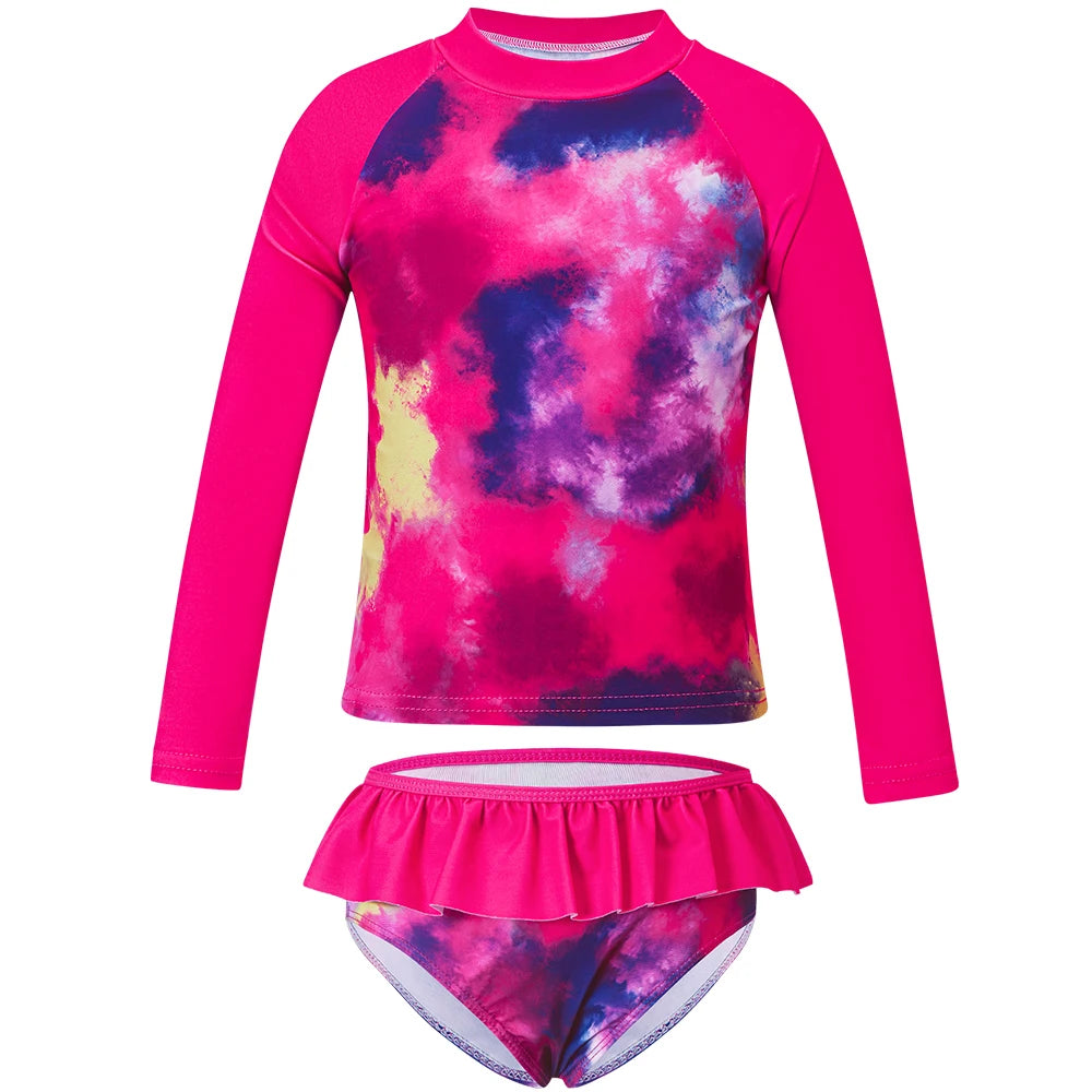 Toddler Girls Swimsuit Summer Beach Tankini Long Sleeve Two Piece Bathing Suit Quick Dry Surfing Mermaid Unicorn Swimwear
