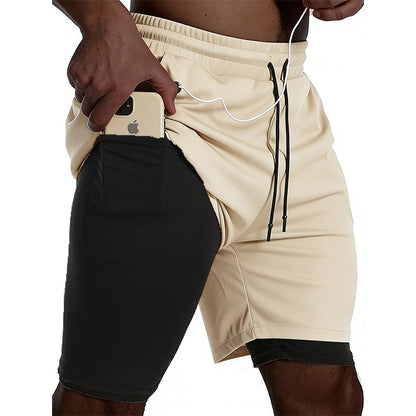 Men Sport Shorts Sportswear Double-deck Running Shorts 2 In 1 Beach Bottoms Summer Gym Fitness Training Jogging Short Pants Men