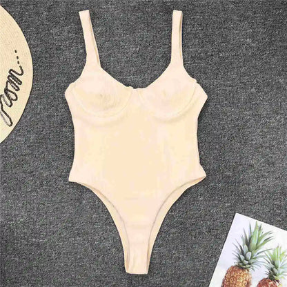 S - XL High Cut Women Swimwear Ribbed Underwired One Piece Swimsuit Female Bather Bathing Suit Swim Lady Bodysuit
