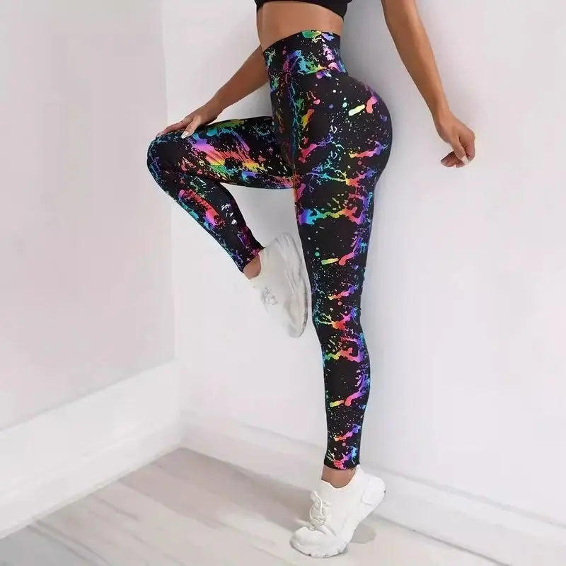 Running Yoga Fitness Sports Pants Tummy Control Butt Lifting Print Sensation Tight Base Layer Pants Nine Point Length