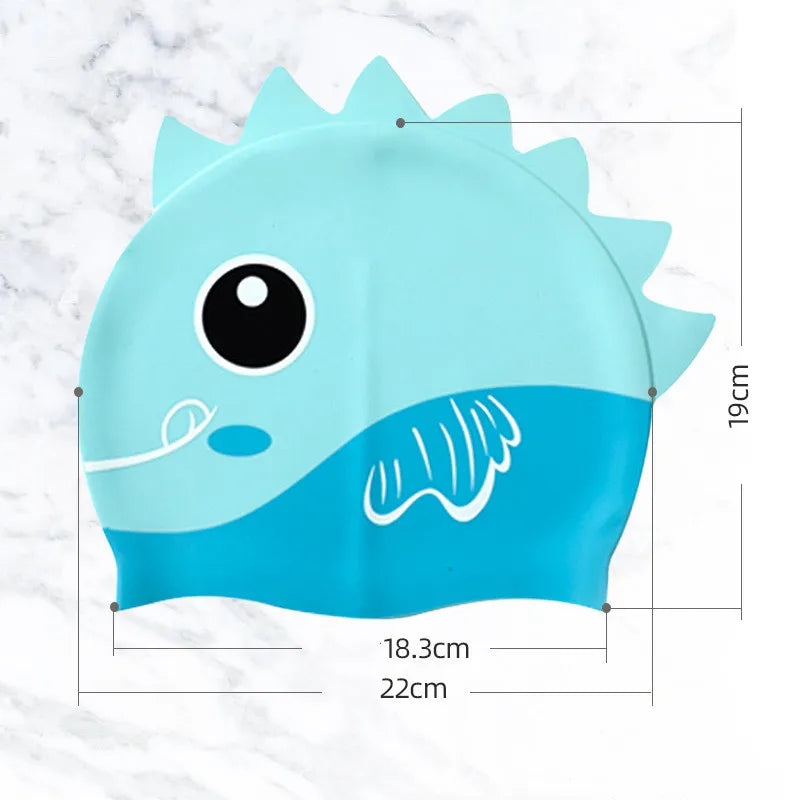 Cute Cartoon Dinosaur Kids Swimming Caps Boys Girls Swimming Cap Soft Silicone High Elastic Waterproof Children Swimming Cap