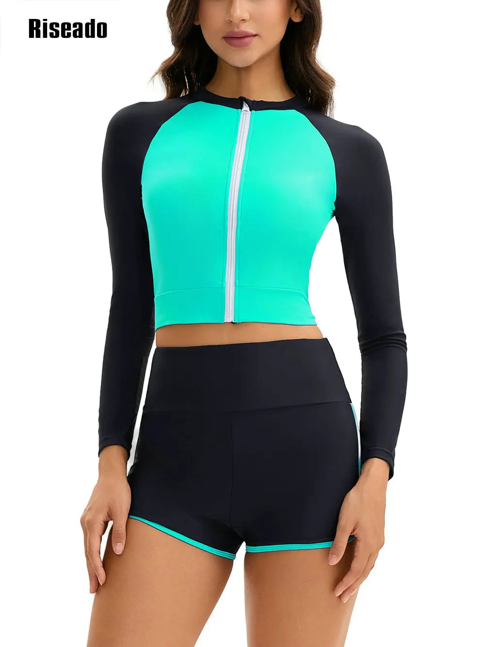 Two Piece Tankini Swimwear Woman High Waist Tummy Control Full Cover Conservative Swimsuit with Shorts