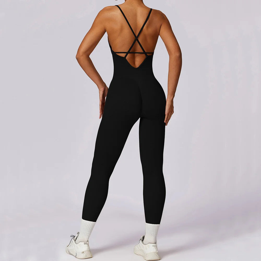 Women's V-Neck Cross-Back Workout Jumpsuit & Playsuit