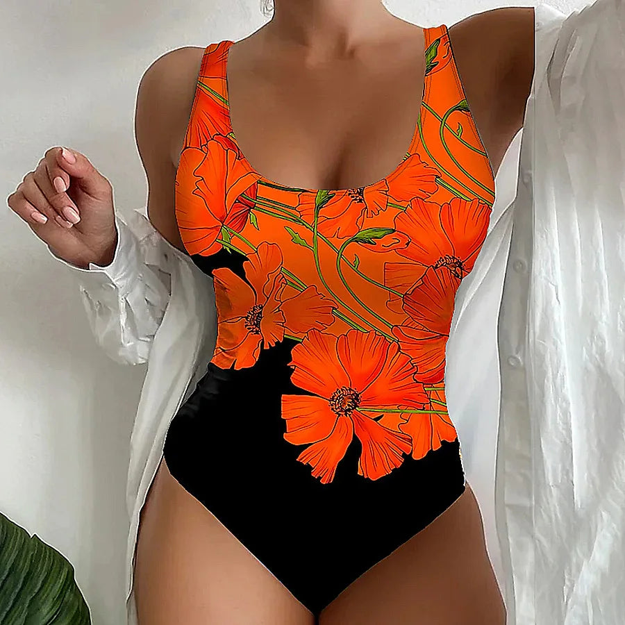 Print One Piece Swimsuits Closed Women Swimwear Push Up Swimming Wear Body Bathing Suits Beachwear Pool Bather