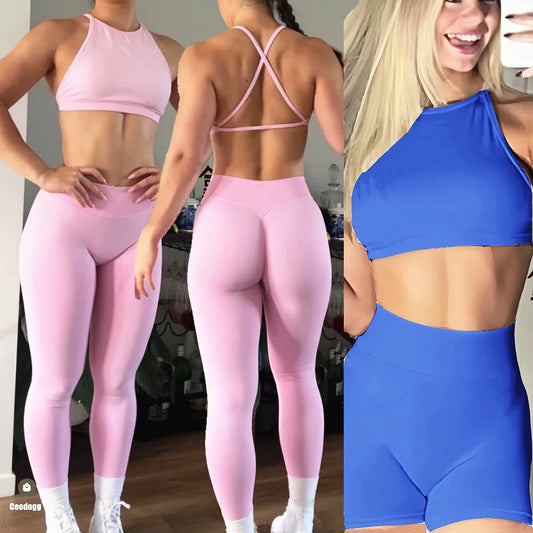 Seamless Dynamic High Neck Yoga Set Belly Bra Scrunch Women Workout Shorts Fitness Legging Sport Pant Active Wear