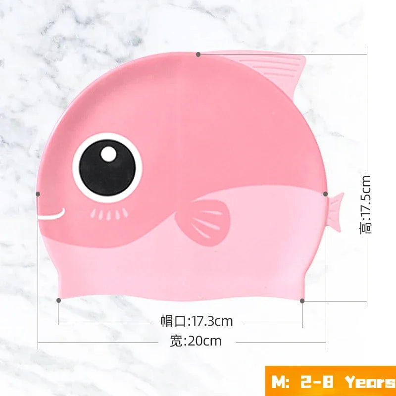 Cartoon Cute Fish Shark Silicone Swimming Cap for Children Protect Ears Swim Hat for Boys Girls Kids Swimming Pool Accessories