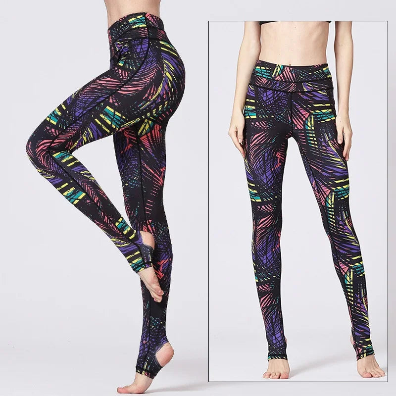 Yoga Pants Women High Waist Trainer Sports Leggings Long Tights Floral Push Up Running Trouser Workout Tummy Control