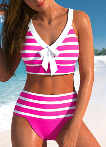 Women's High Quality Beach Swimwear Coloured Bikini Set with Stripes  S-6XL
