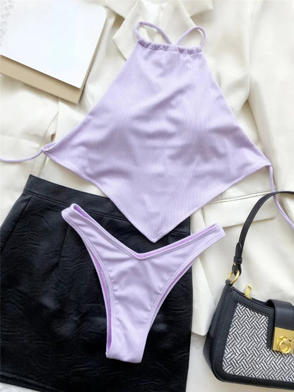 Halter Bandana Bikinis Set Swimwear Women Thong Swimsuits Backless Bathing Suit Bikini Swim Wear Summer