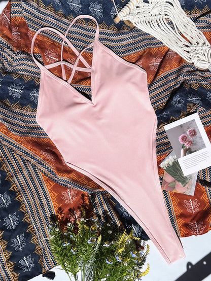 Pink Swimsuit Cross String Backless Micro Bikini Extreme BeachWear One-Piece Monokini Bandage Sexy Women Bathing Suits Swimwears