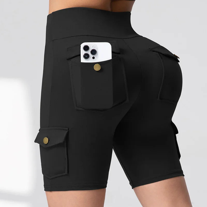 Camouflage Printed Women Shorts with Pockets Butt Lifting Tummy Tight Elastic Slim Outdoor Running Workout Shorts Streetwear