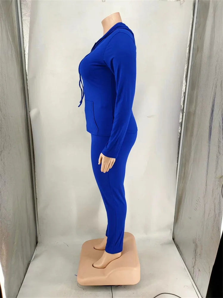 Wmstar Plus Size Two Piece Outfits Women Hoodies Sweatsuit Leggings Pants Sets Solid Stretch Matching