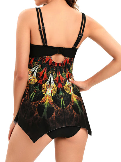 Ring Linked Swimwear Female Printed Tankini Two Pieces Strape Swimsuit Women Bathers Bathing Swimming Suit Padded Beachwear