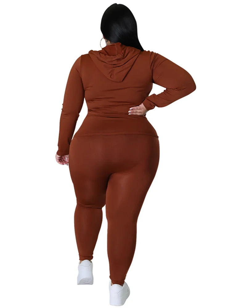 Wmstar Plus Size Two Piece Outfits Women Hoodies Sweatsuit Leggings Pants Sets Solid Stretch Matching