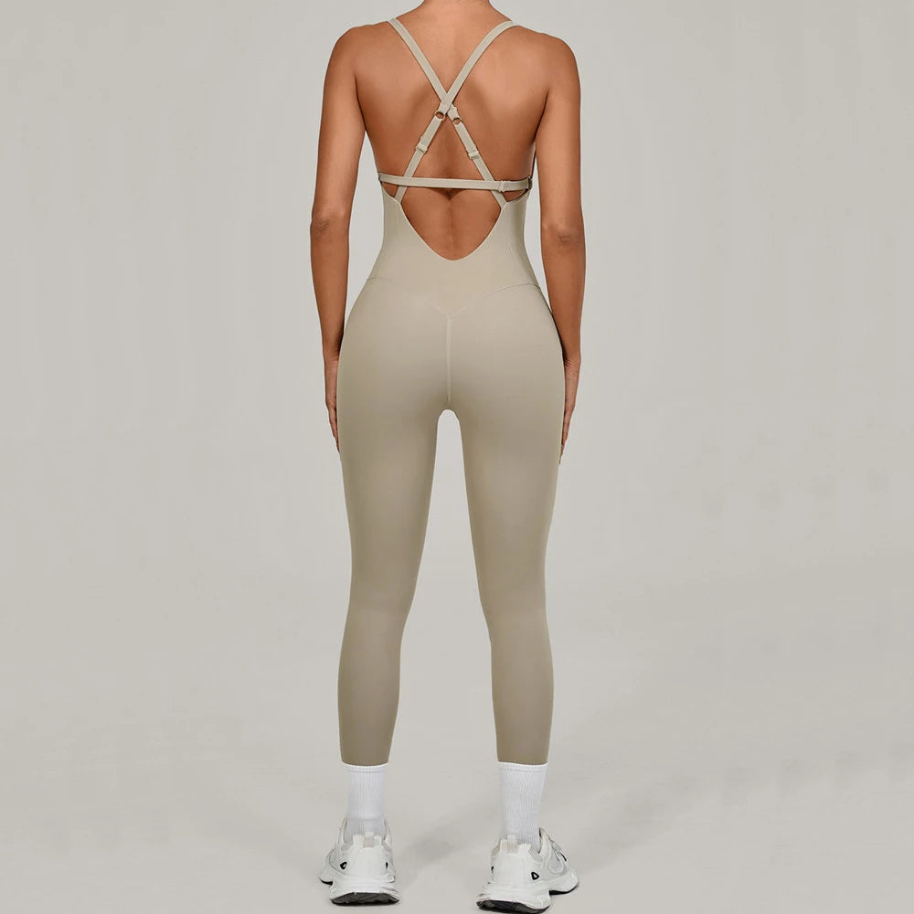 Women's Adjustable Cross-Back Workout Jumpsuit