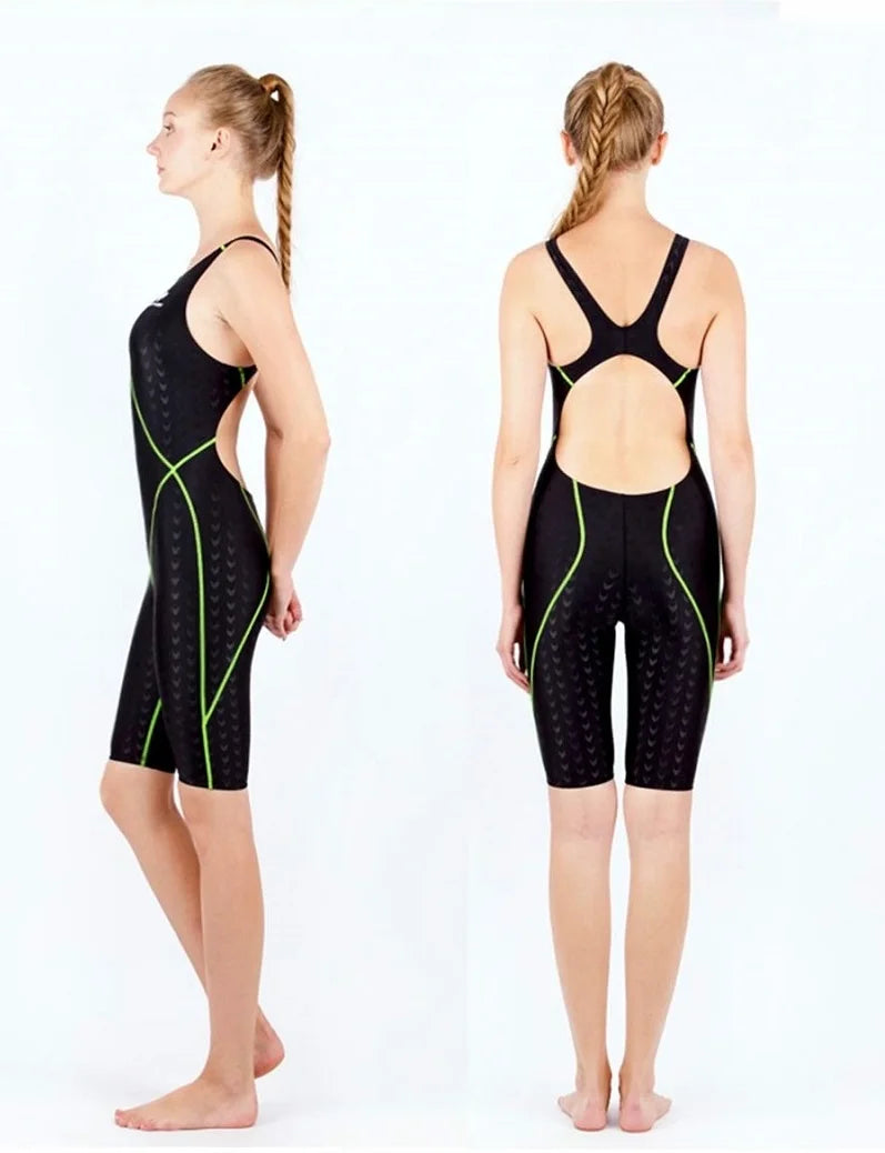 HXBY Professional Competition Knee Length Waterproof Chlorine Resistant Women's Swimwear Plus Size 5xl