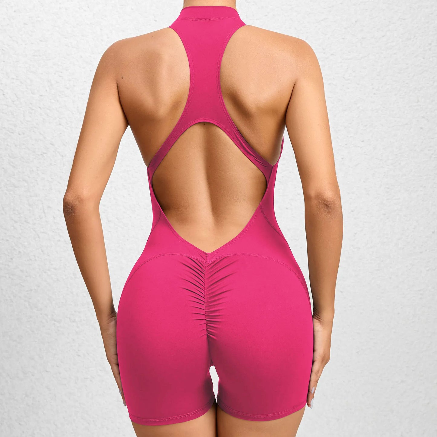 V Cut Zip Up Rompers Scrunch Butt Yoga Sets Racerback Jumpsuit for Women Fitness Gym Clothing Workout Open Back Sports Suit